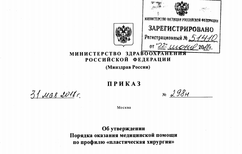 Приказ "Об утверждении Порядка оказания медицинской помощи по профилю "пластическая хирургия"